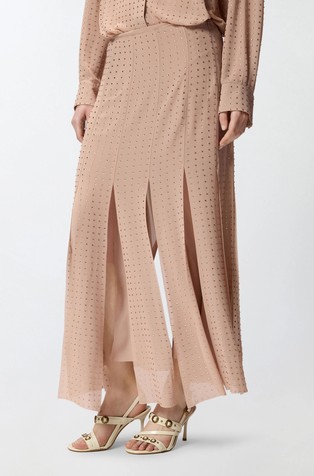 Žoržet midi krilo z resami in okrasnimi kamenčki