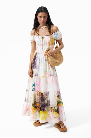 Off-shoulders long cotton dress