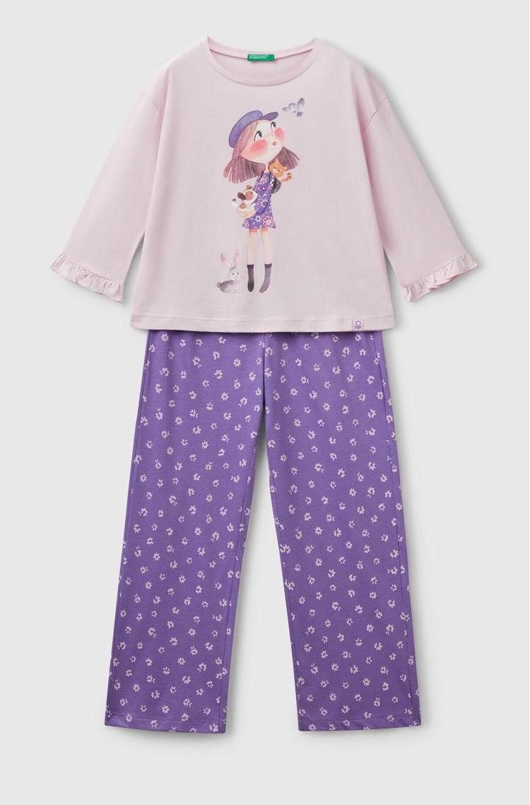 BENETTON Pižama s potiskom punčke Škrlatna - Lilac 