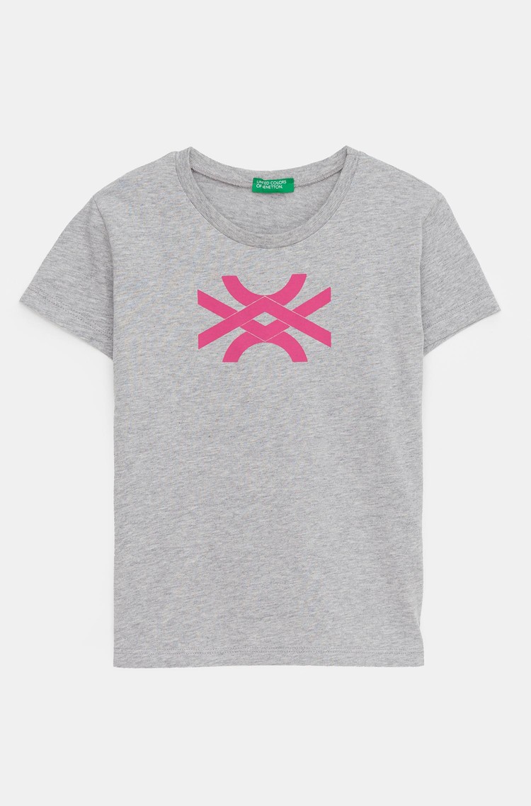 BENETTON Bombažna majica z logotipom Siva - Gray 