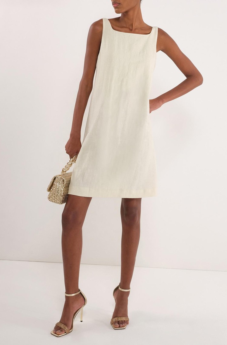 MARELLA Selected By Chloé Lecareux obleka brez rokavov iz lana in bombaža Bež - Cream 