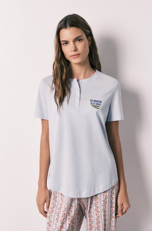 Bombažen zgornji del pižame s kratkimi rokavi