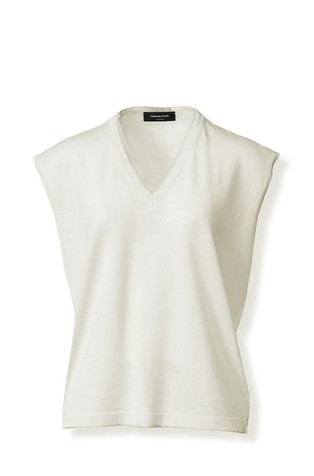 Bombažen pleten brezrokavnik z obrobo iz tila na V-izrezu