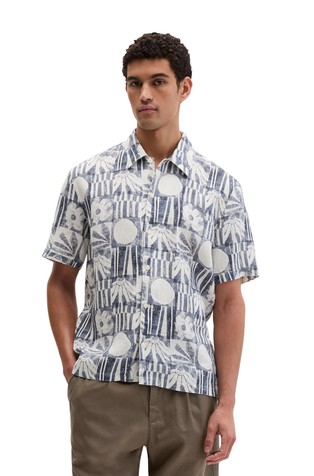 Vzorčasta lanena srajca s kratkimi rokavi