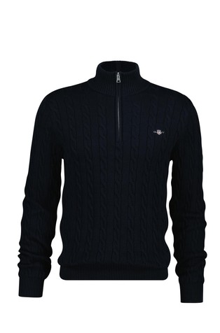 Pleten bombažen pulover z delno zadrgo