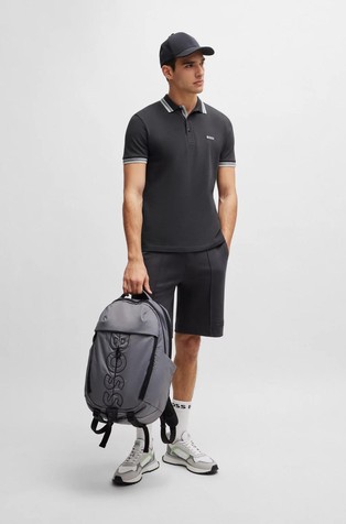 HUGO BOSS Bombažna polo majica s kontrastnimi detajli Siva - Dark Gray 3