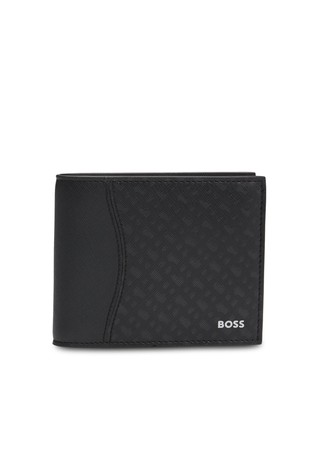 Structured trifold wallet with monogram pattern