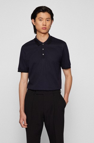 Bubble-structure slim-fit polo shirt in cotton and silk