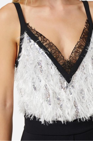 ELISABETTA FRANCHI Kombinezon iz krep tkanine z naramnicami Večbarvna - Ivory / Black 4