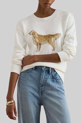 Knit Sweater with Dog Motif