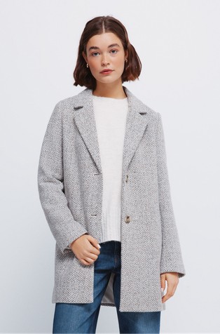 Kratek plašč z vzorcem ribje kosti