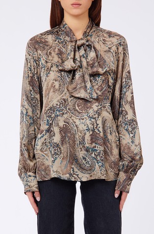 Viskozna bluza s pentljo in paisley vzorcem
