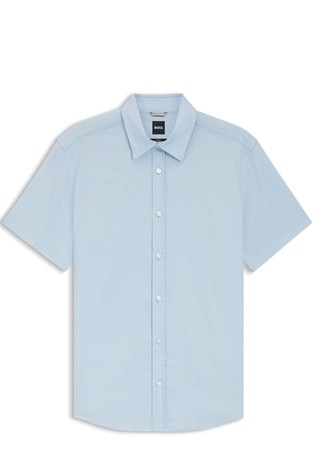 Slim-fit short-sleeved shirt in stretch linen
