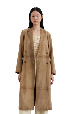 Suede coat with double-breasted closure