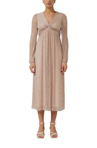 Pleated maxi dress with knot detail and metallic effect