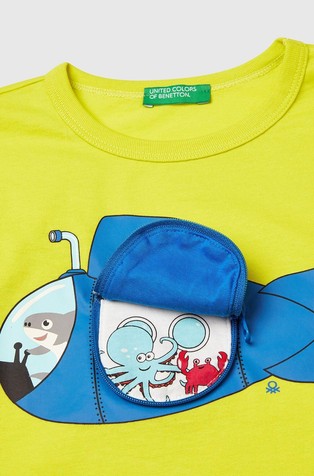 BENETTON T-shirt with print and applique Neon Yellow 3
