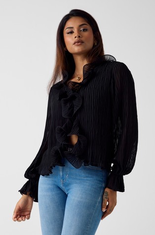Chiffon plissè ruffle blouse