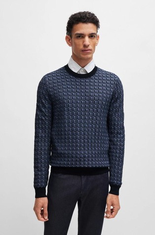 Regular-fit sweater in silk with geometric structure