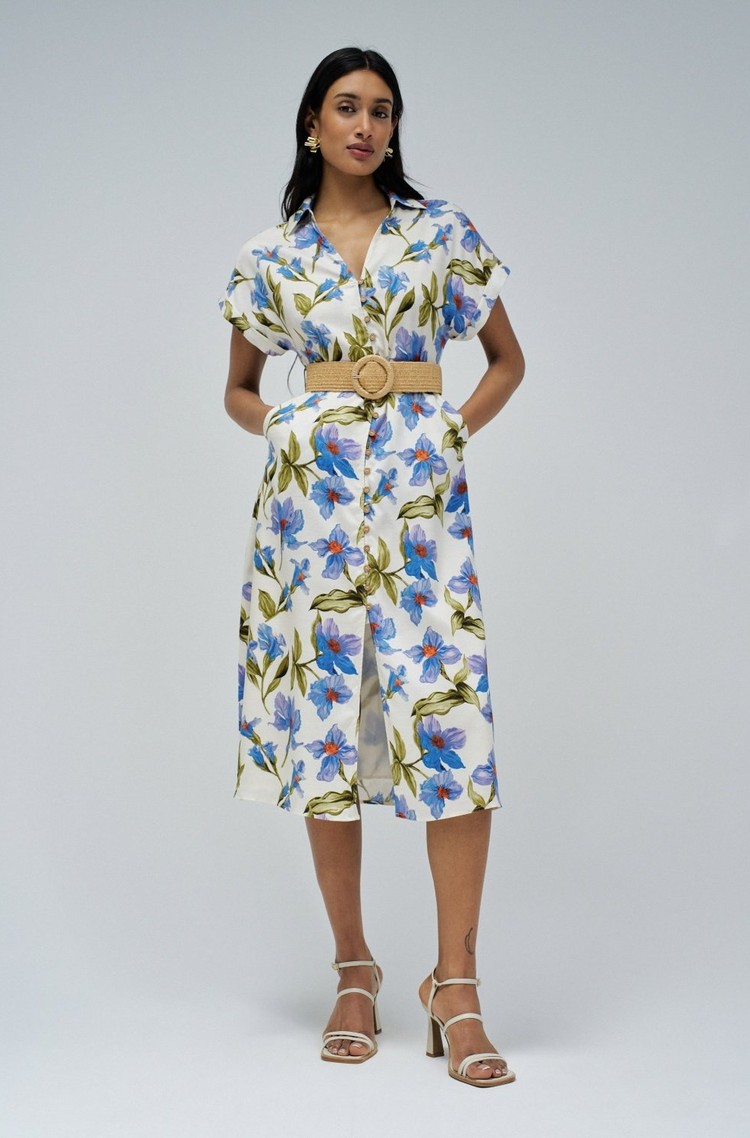 SALSA JEANS Shirt dress with floral pattern Beige / Blue 