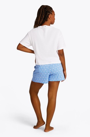 TOMMY HILFIGER Pižama s kratkimi rokavi in vzorčastimi kratkimi hlačami Večbarvna - White / Blue 2