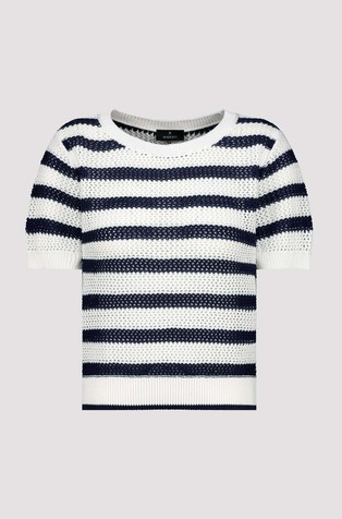 MONARI Striped knitted short-sleeved jumper White/Blue 6
