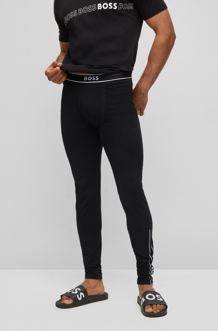 HUGO BOSS Stretch-cotton long johns with logo and stripe details Black 