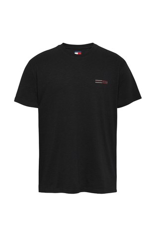 TOMMY HILFIGER Regular fit logo majica z neenakomerno zankasto teksturo Črna - Black 6