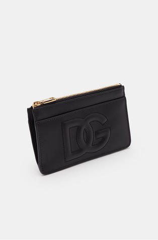 DOLCE &amp; GABBANA Usnjena DG logo denarnica za kartice Črna - Black 3