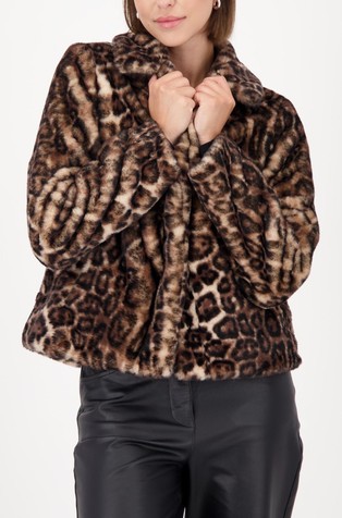 Jakna iz umetnega krzna z leopardjim vzorcem