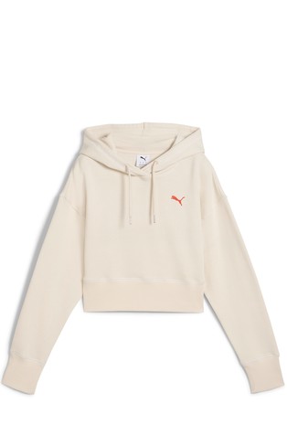 Cropped pulover s kapuco in logo vezenino zadaj