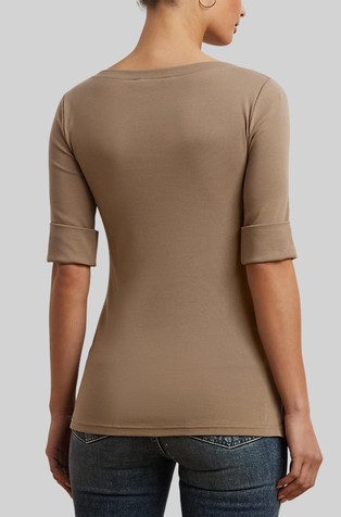 RALPH LAUREN Majica s 3/4 rokavi iz raztegljivega bombaža Rjava - Madison Tan 2