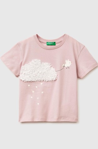 Bombažna majica s potiskom in 3D aplikacijo