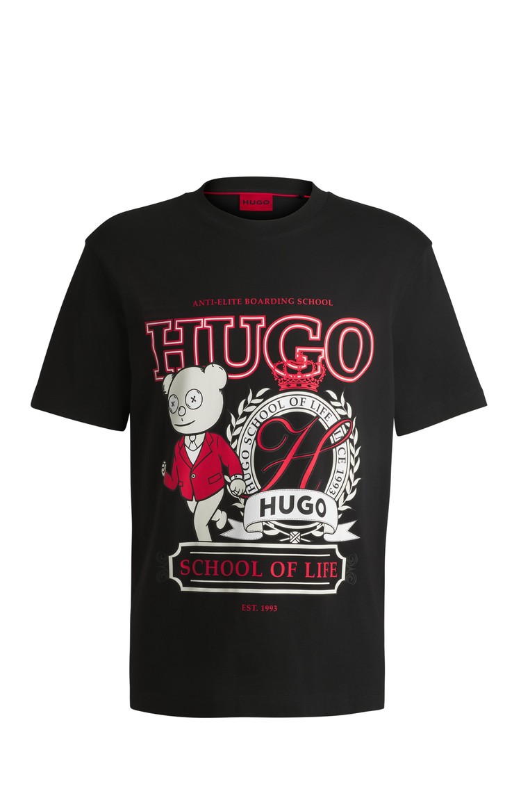 HUGO BOSS Cotton-jersey T-shirt with logo graphic print Black / Multi 