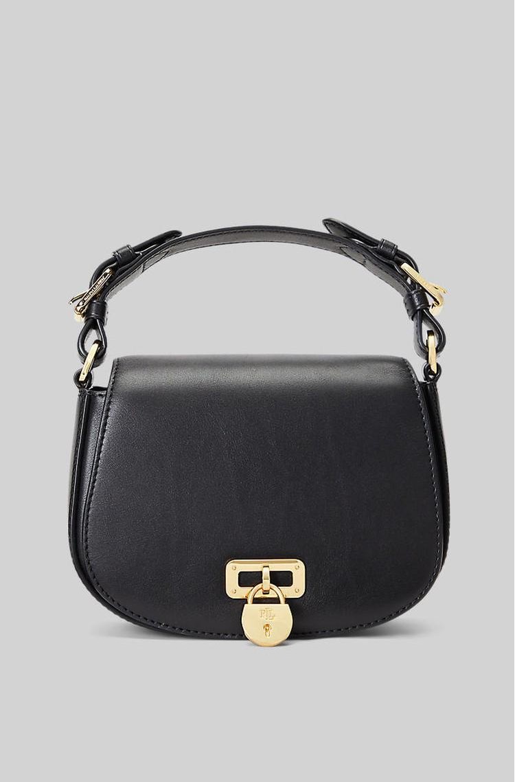 RALPH LAUREN Leather Medium Tanner Crossbody Bag Black 
