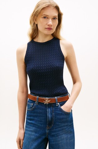 Cable Knit Sleeveless Slim Tee