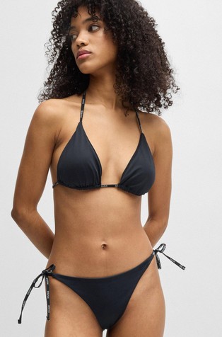 Triangle bikini top with contrast logo straps