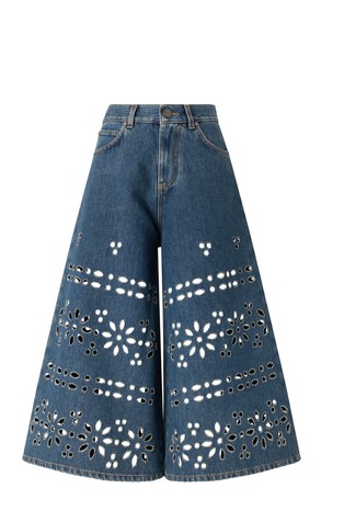 Denim zvončaste bermuda kratke hlače s perforacijami