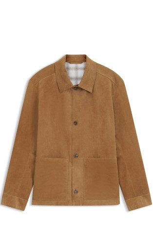 Button-up jacket in suede with checked lining