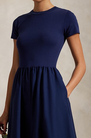 RALPH LAUREN Bombažna obleka s kratkimi rokavi Modra - Newport Navy 3