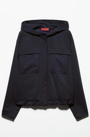 Široka jakna iz kombinacije tkanin s kapuco