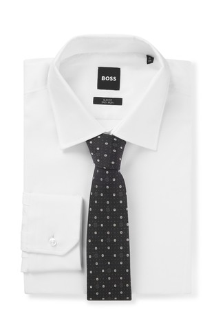 HUGO BOSS Kravata iz svilene mešanice z mikro dvojnimi B monogrami Črna - Black 2