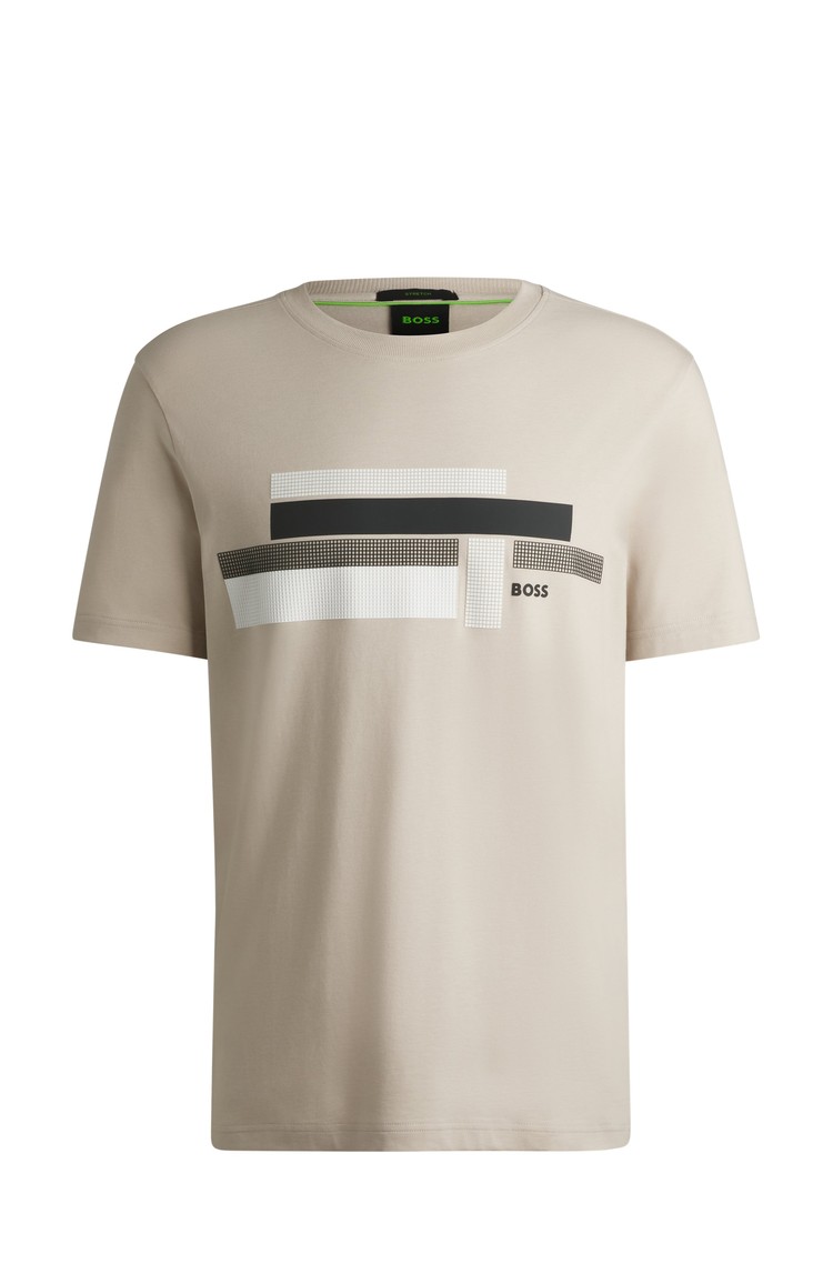 HUGO BOSS Relaxed fit majica iz raztegljive tkanine z umetniškim logotipom Bež - Open Beige 