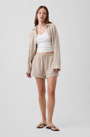 High Rise Pull On Linen Blend Shorts