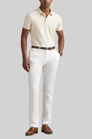 RALPH LAUREN Custom slim fit raztegljiva polo majica z mrežasto strukturo Bela - Andover Cream 3
