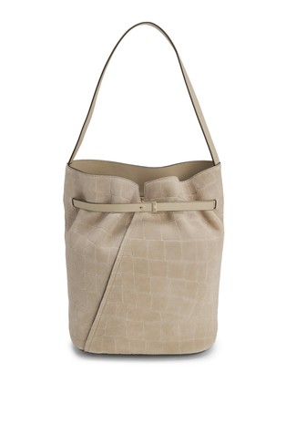 Croc-embossed suede bucket bag