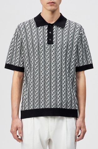 Relaxed fit pletena bombažna polo majica z žakarskim vzorcem