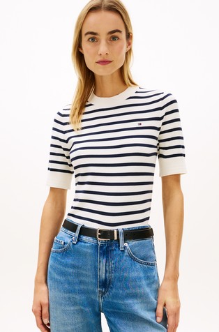 Pleten bombažen pulover s kratkimi rokavi