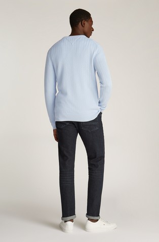 TOMMY HILFIGER Pleten pulover z vzorcem ribje kosti Modra - Light Blue 2