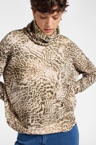 Always Myself pleten pulover z leopardjim vzorcem in odstranljivim ovratnikom