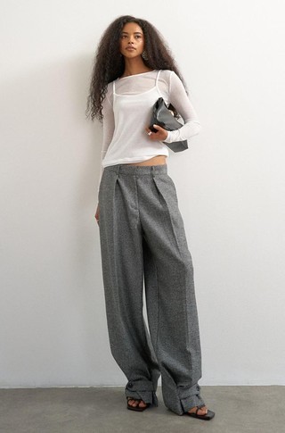 TSTELENA herringbone tailored wide leg trousers